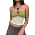 thumbnail image 2 of Gupgi Women Halter Crochet Tops, Sleeveless Knit Tank Tops Contrast Color Slim Fit Ruched Vest, 2 of 6