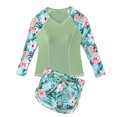 thumbnail image 1 of MIASHUI Girls Bathing Suits Long Sleeves Rash Guard Athletic Swim Shorts Sets Swimsuit,Green,15-16 Years, 1 of 5