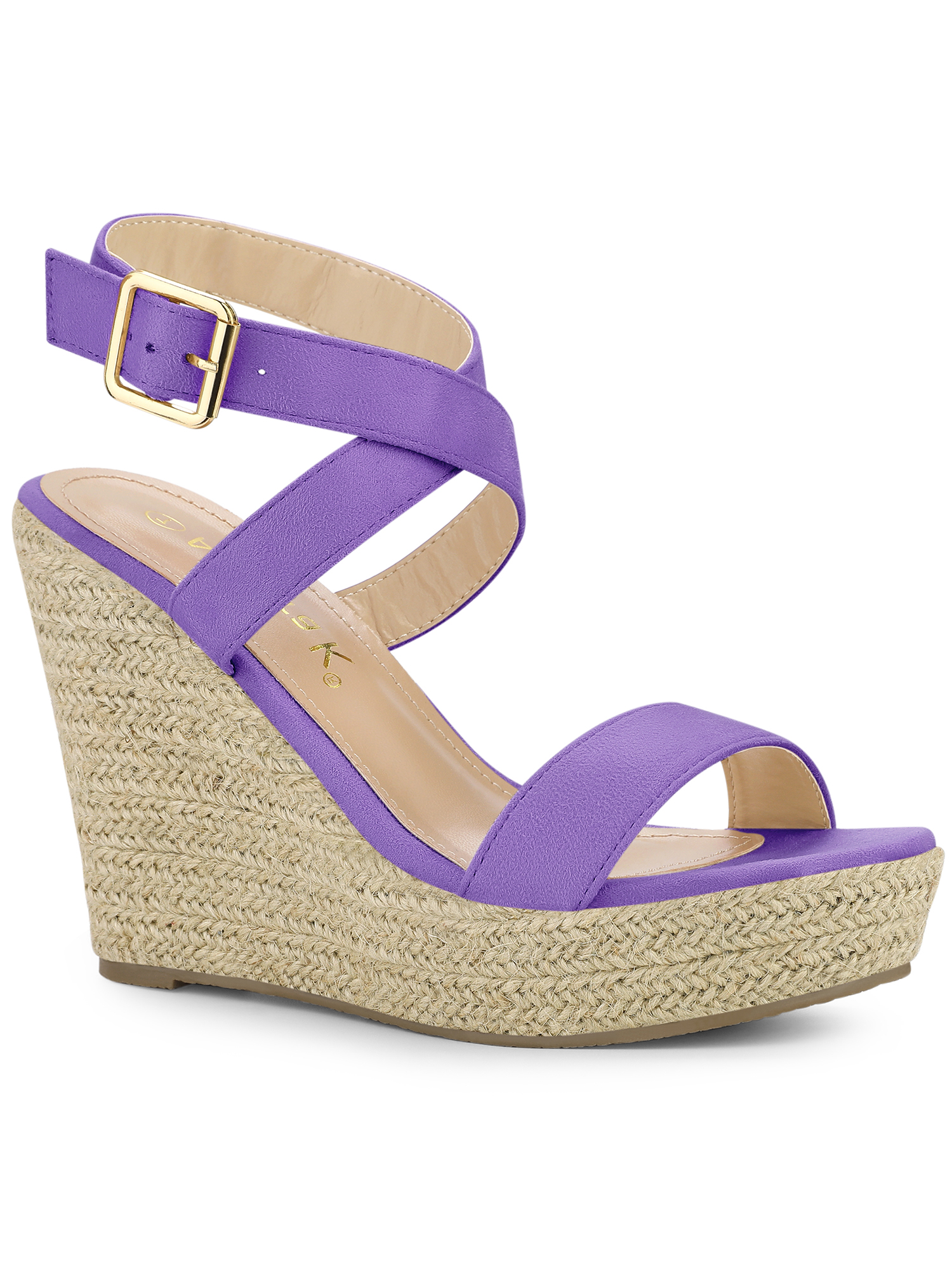 BLISSFUL STEP Chaussures pour Femmes Sandales Espadrilles à Talon Compensé Slingback à Brides Croisées Violet 6