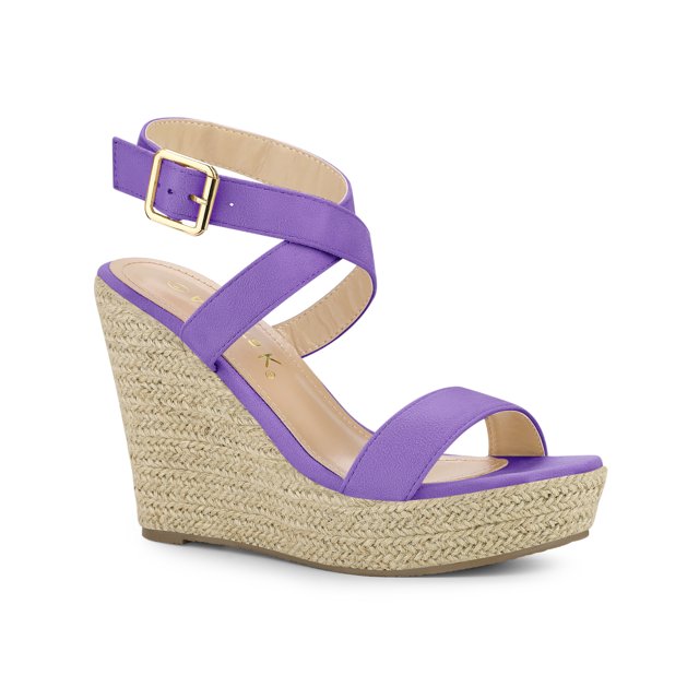 BLISSFUL STEP Chaussures pour Femmes Sandales Espadrilles à Talon Compensé Slingback à Brides Croisées Violet 6