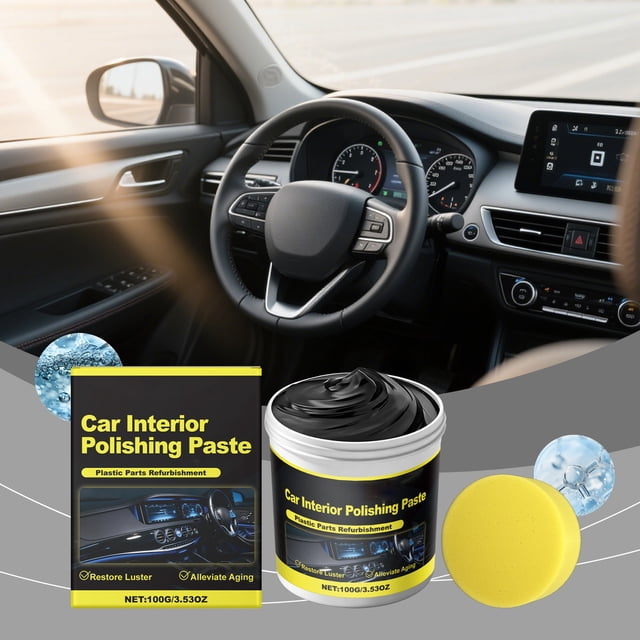 Automobile Interior Polishing Paste, 100g Car Interior Cleaner & Shine Polish for Leather, Vinyl, Plastic Surfaces, Stain Removal & Protection, Includes Sponge for Application