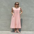 thumbnail image 4 of Tenue de Plage pour Femmes Robe Débardeur en Coton et Lin avec Poches Maxi Couleur Unie Bohemia Robe d'Été, 4 of 9