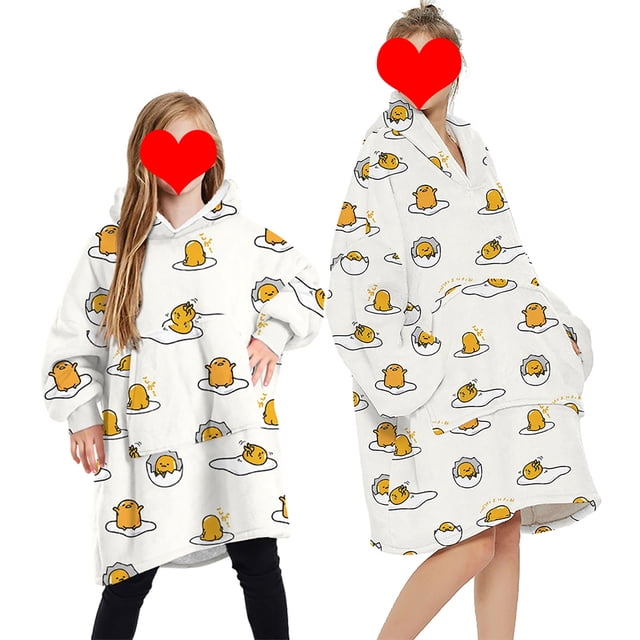 goowrom Family Cartoon Digital Printing Lamb Wool Warm Hooded Blanket