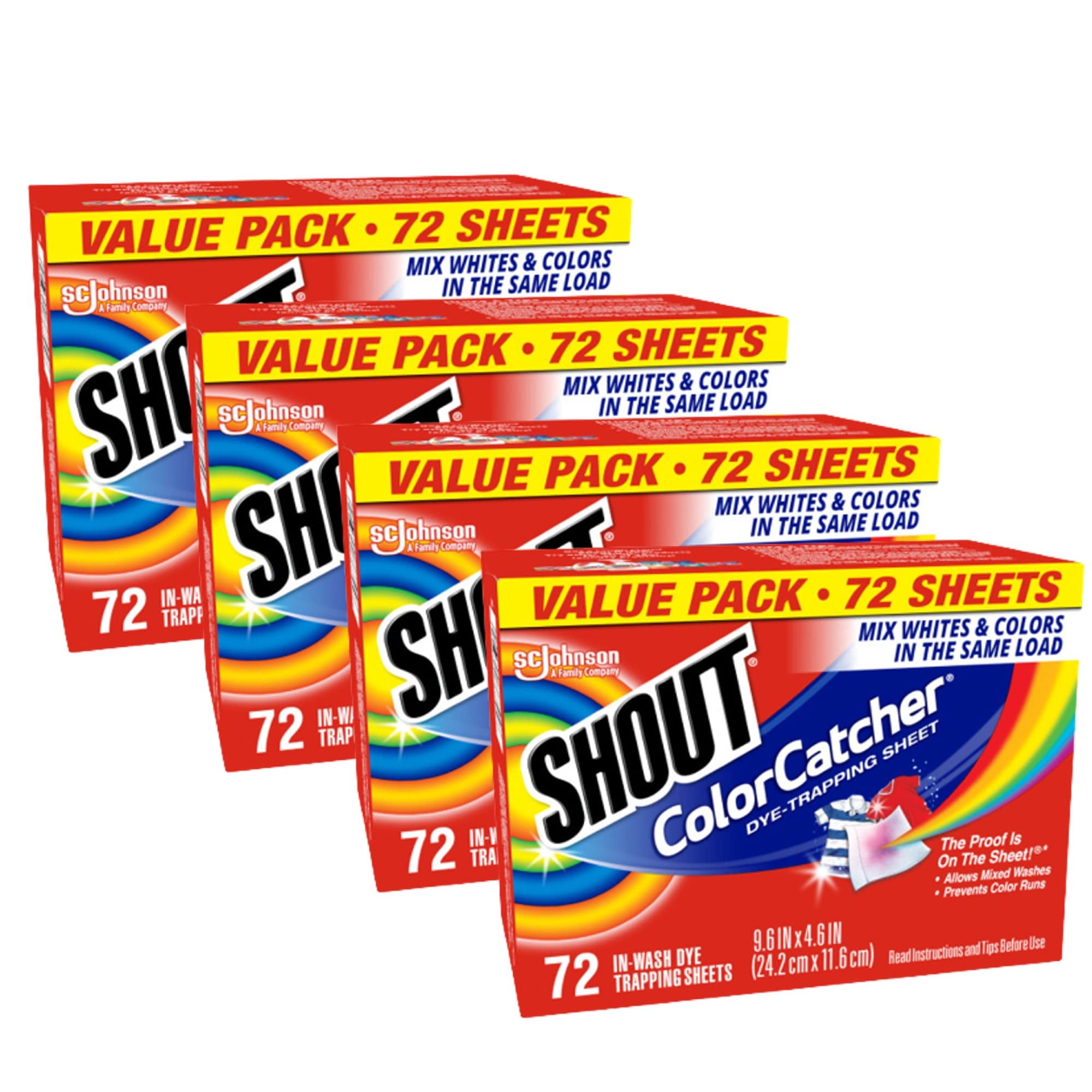 Shout Color Catcher Sheets for Laundry, Allow mixed washes, Prevent color runs, and Maintain original color of clothing, 72 Count - Pack of 4 (288 Total Sheets)