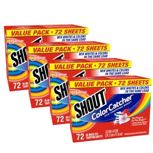 Shout Color Catcher Sheets for Laundry, Allow mixed washes, Prevent color runs, and Maintain original color of clothing, 72 Count - Pack of 4 (288 Total Sheets)