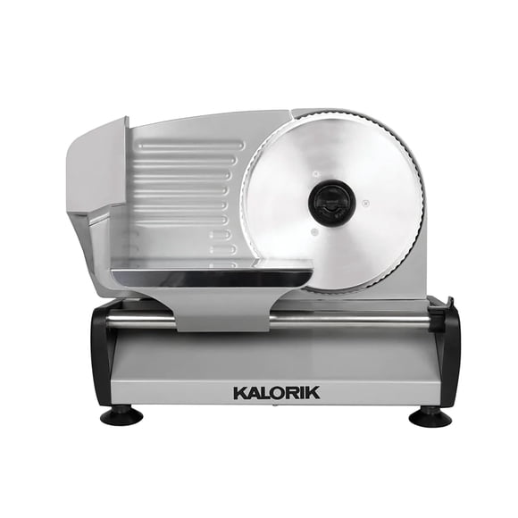 Kalorik Trancheuse Électrique Professionnelle pour Aliments et Viandes avec Contrôle d'Épaisseur Réglable et Poussoir de Sécurité avec Protège-Pouce, Nettoyage Facile, Amovible 7.5-I
