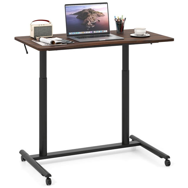 Costway Bureau Debout Mobile avec Roues Verrouillables et Cadre en Aluminium, Bureau Roulant pour Ordinateur Portable