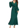 thumbnail image 2 of FcBaudy Longues Robe à Manches à Col en V, Robes d'Été pour Femmes, Robes pour Femmes Mode Féminine Col en V Manches Longues Robe Sirène Unie Robes Femmes Robe, 2 of 8