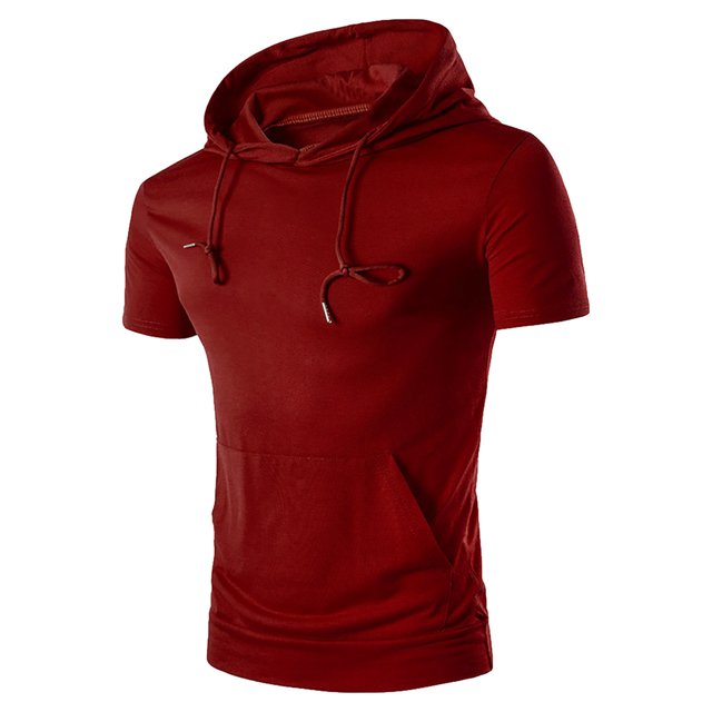 T-Shirt à Capuche à Cordon de Serrage Mode Décontractée pour Hommes Manches Courtes (Rouge, 2TG)