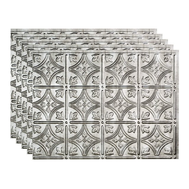 FASÄDE Traditional Style/Pattern 1 Decorative Vinyl 18in x 24in Backsplash Panel in Crosshatch Silver (5 Pack)