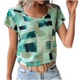 thumbnail image 1 of PEZHADA Hauts pour Femmes, Hauts de Sortie pour Femmes, Hauts Grande Taille pour Femmes, T-Shirt Ample à Manches Courtes Imprimé Col Rond Vert TTG, 1 of 6