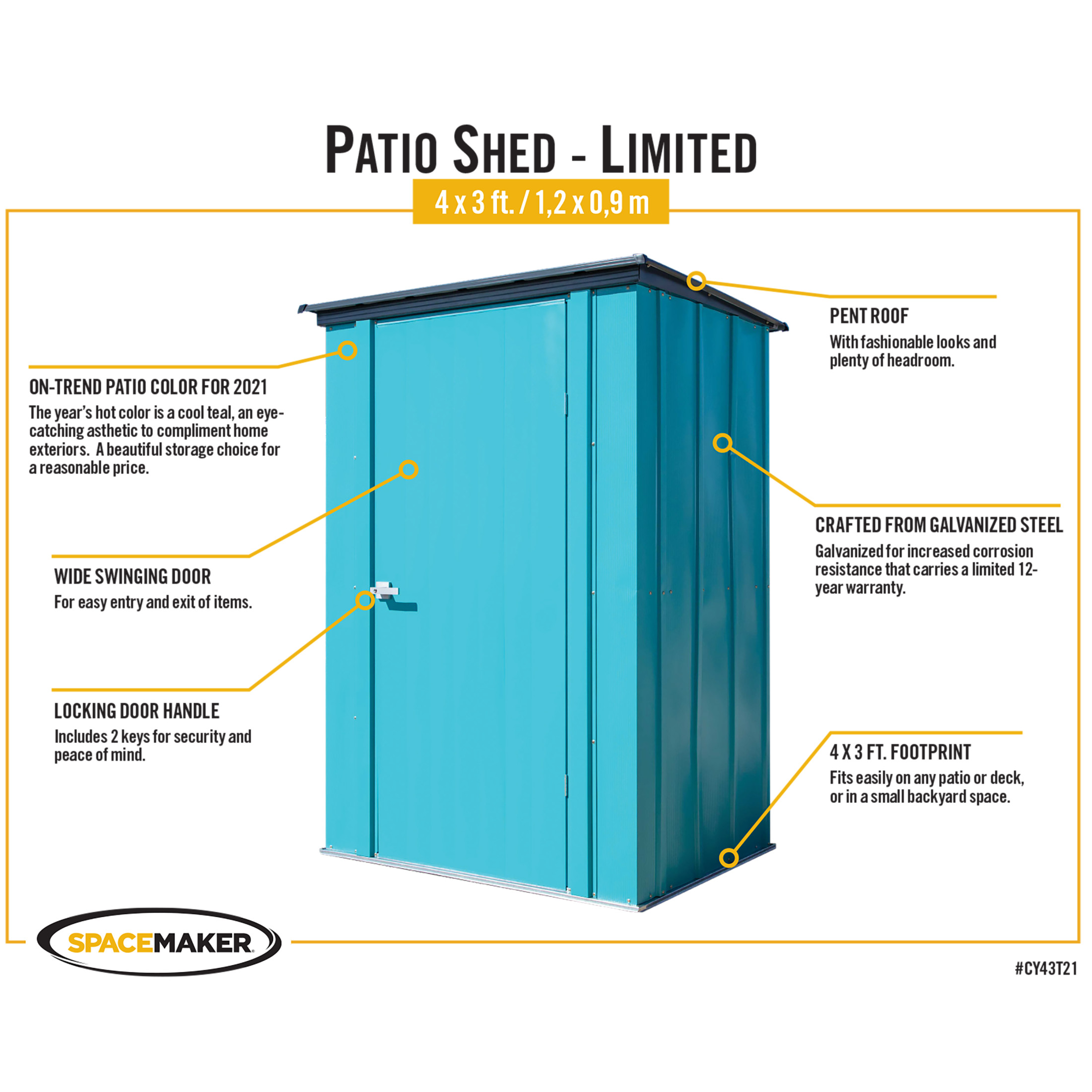 Arrow 4 x 3 x 6 ft Teal Shed