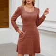 thumbnail image 4 of TJAZFJPA Robe d'Anniversaire pour Femmes Robe Pull en Tricot avec Poches Col Carré Manches Longues Robes Robes d'Été pour Femmes Grande Taille, 4 of 9
