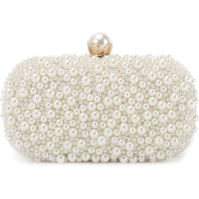 Sacs Pochette à Perles Blanches pour Femmes Mariage Mariée Sac de Soirée à Perles Pochette de Fête Portefeuille Fourre-Tout Sac à Main