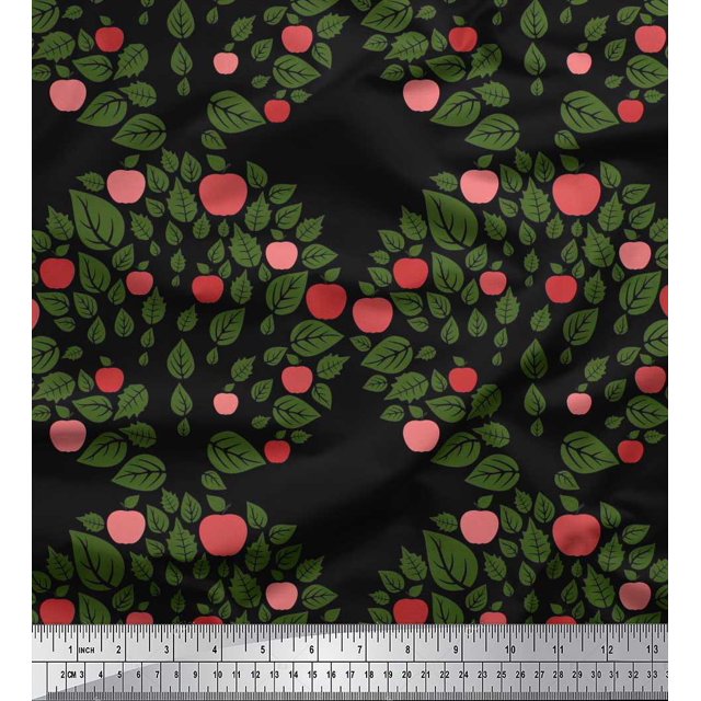 Soimoi Poly Georgette Fabric Leaves & Fruits Print Fabric by Yard 52 Inch Wide