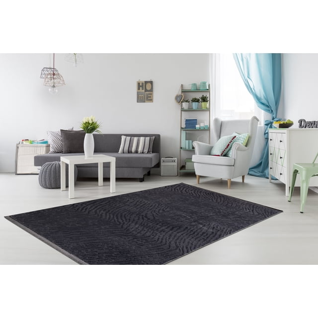 LaDole Rugs 9x12 ft Fluffy Shaggy Area Rug | Textured Machine Washable Large Carpet For Bedroom, Living Room, Home Office, Indoor Floor Décor | Anthrasite Grey
