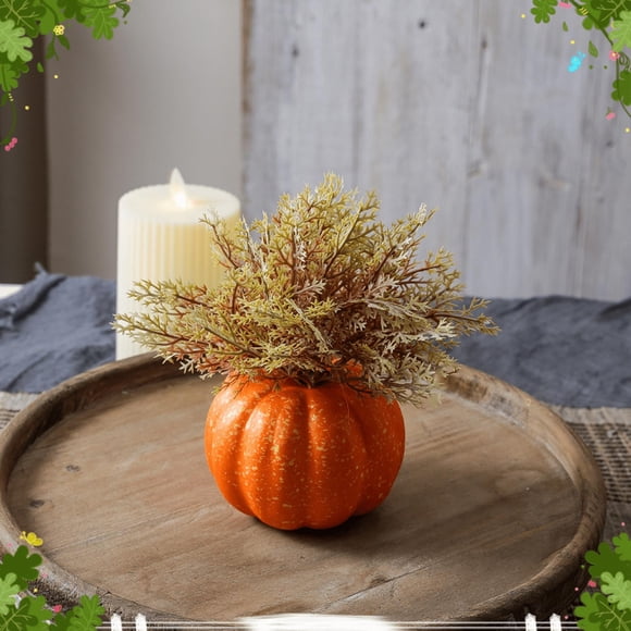 SPOORYYO Autumn Pumpkin Decoration - Foam Centerpiece for Thanksgiving, Harvest Festival, or Home Decor - 5.51x3.93in Realistic Orange Pumpkin with Plastic Grass - Table Counter Window Display