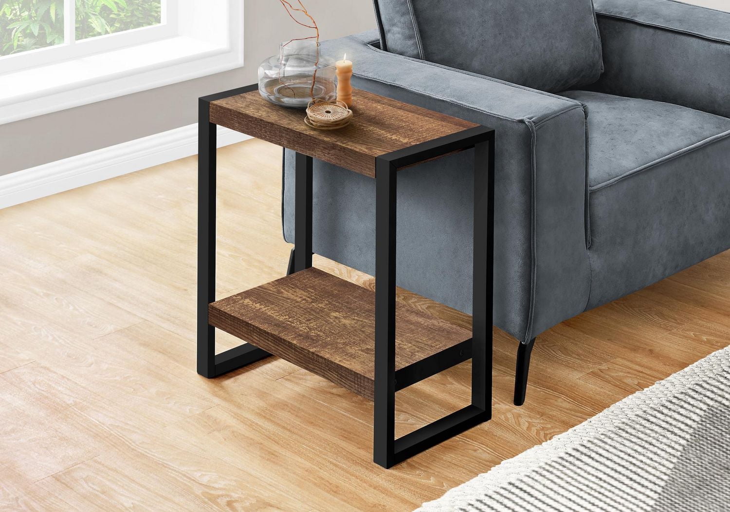 Monarch Specialties Accent Table, Side, End, Nightstand, Lamp, Living Room, Bedroom, Brown Laminate, Black Metal, Industrial