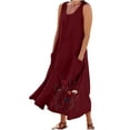 thumbnail image 3 of BiZtdJrK Robe Longue d'Été en Coton et Lin pour Femme Sans Manches à Imprimé Floral, Fluide, Maxi, Confortable, Bohème, de Plage, avec Poches, Rouge, XXXXXL, 3 of 6