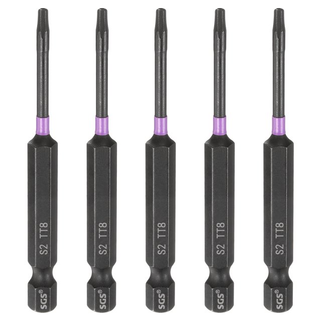 Uxcell 5pcs TT8 Torx Impact Screwdriver Bit 1/4" Hex Shank 3" Long Magnetic with Hole