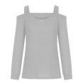 thumbnail image 5 of Pisexur Chandails à Col Rond pour Femmes, Couleur Unie, Épaules Dénudées, Tuniques Patchwork, Hauts à Col Licou, Manches Longues, Chandails de Compression, Haut Athlétique Ajusté pour l'Entraînement, 5 of 5