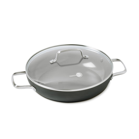 GreenPan Chatham Healthy Ceramic Nonstick, Everyday Pan/Chef's Pan with Lid, 11", Gray