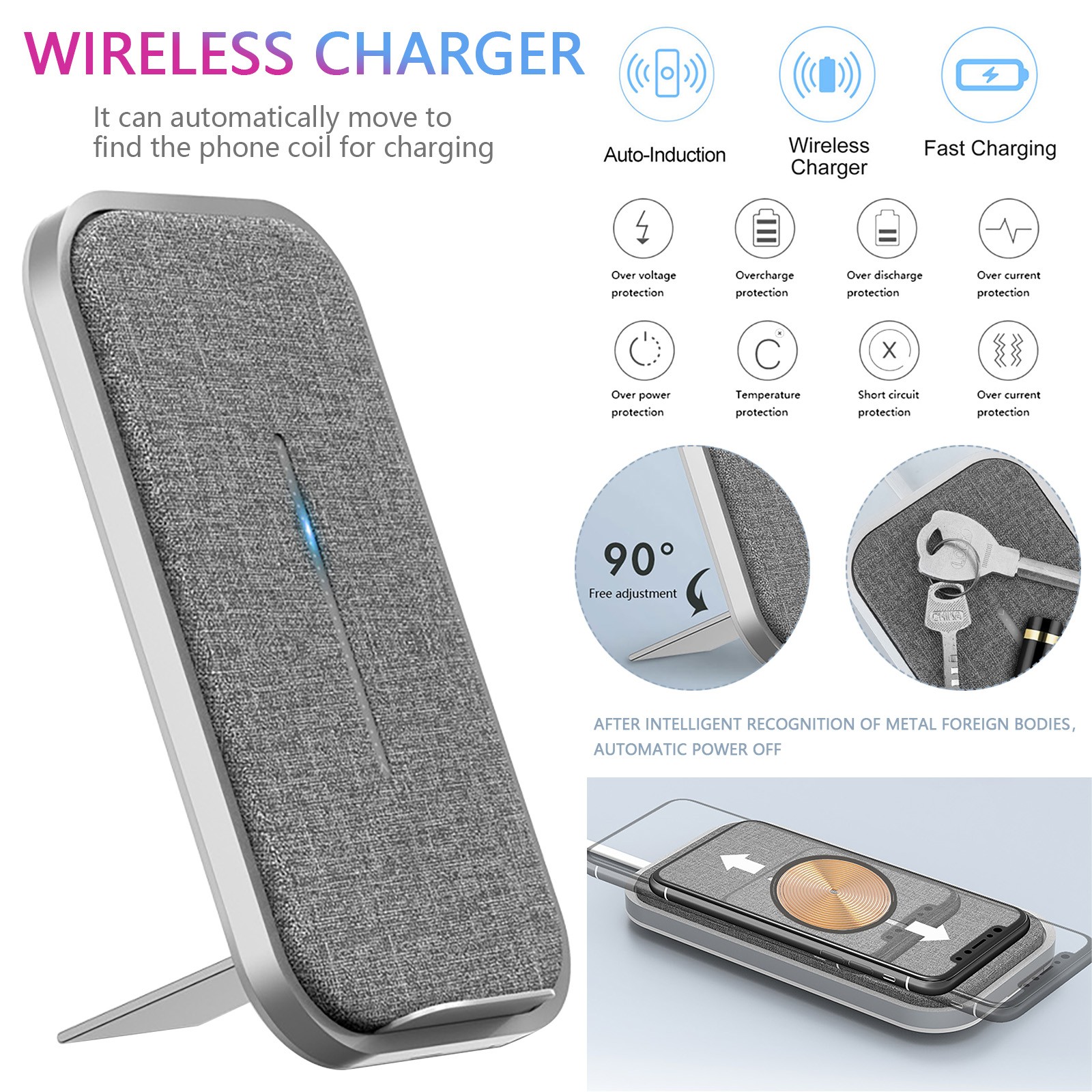 TopLLC W16 Desktop With 15W Smart Coil Fast Wireless Charger For 12