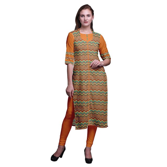 Bimba Kurti Droite Décontractée Imprimée Haut à Manches 3/4 Longue Kurta Robe pour Femmes