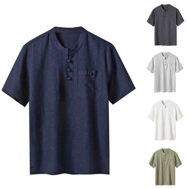 Txeol Aubaines d'Économie T-Shirts Henley pour Hommes en Coton et Lin Décontractés Coupe Ample Manches Courtes Col Rond Hauts Été Légers Couleur Unie T-Shirts Basiques, Beige, m