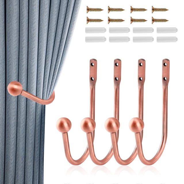 4Pcs Curtain Holdbacks Curtain Tiebacks Hooks Tie Backs for Curtains Curtain Holders for Wall Curtain Holder Curtain Tie Backs Wall Mount for Living Room, Bedroom and More(Bronze Colour)