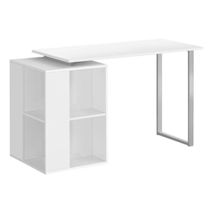 Monarch Specialties Computer Desk, Home Office, Left, Right Set-up, Storage Shelves, 55"l, Work, Laptop, Metal, Laminate, White, Grey, Contemporary, Modern