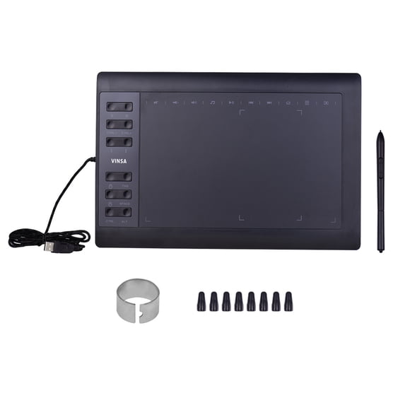 Flyflise 10x6 Inch Graphics Tablet 8192 Pressure Levels Battery-Free Pen Black