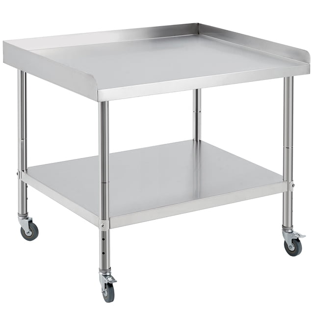 Heavy-Duty Stainless Steel Commercial Worktable with Adjustable Shelf, 3-Sided Backsplash & 5" Wheels – Professional Prep Table for Kitchen, Restaurant, Food Service, Grill, and Storage