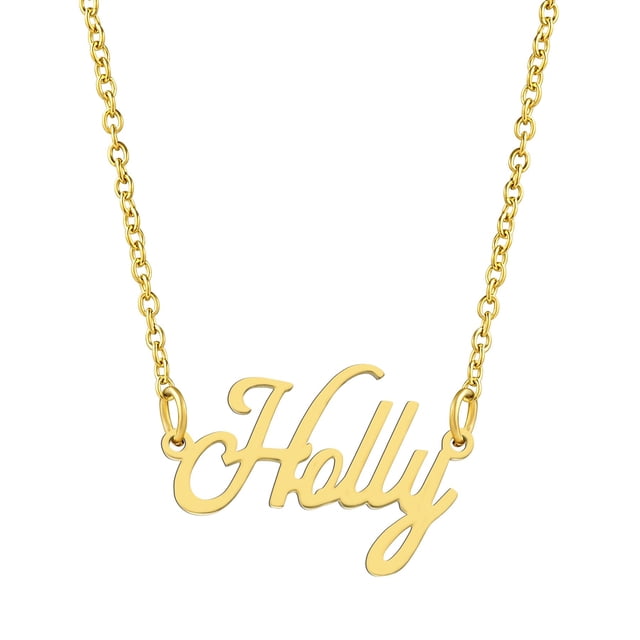 KISPER Collier Pendentif Prénom Personnalisé en Acier Inoxydable Plaqué Or 18K, Houx