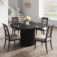 thumbnail image 2 of Round Dining Table 47 Inch for 4-6 People, Kitchen Table with Sturdy Waveform Metal Pedestal Base, Farmhouse Circle Table for Dining Room Kitchen, Brown (Not Included Chairs), 2 of 8