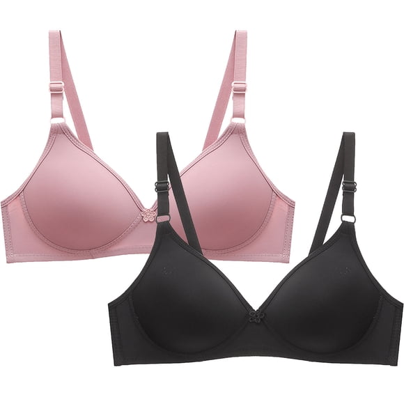 Ersazi Bras for Women 2Pcs Bra Soild Wire Free Underwear Bra Everyday Small Cup Underwear On Clearance Pink Xl