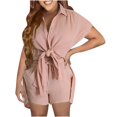 thumbnail image 1 of Birdeem 2Pc Fashion Woman Solid Short Sleeve Cardigan Blouse Tops +Loose Pockets Pants Short Sets, 1 of 12