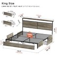 thumbnail image 3 of GUNAITO King Size Bed Frame with Headboard and 4 Storage Drawers LED Platform Bed Frame with Charging Station Brown, 3 of 9