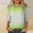 thumbnail image 2 of Meichang T-Shirt à Manches 3/4 pour Femmes, Amusant et Tendance, T-Shirts Imprimés Dégradés, Tunique Ajustée, Chandail à Col Rond, Blouse, Doux, Confortable, Extensible, Hauts de Vacances pour Jeans, 2 of 5