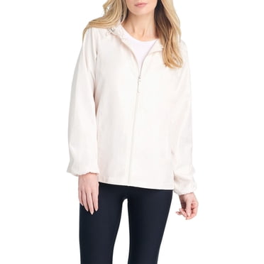 Details Women's Windbreaker Jacket With Gingham Lining Trim Inside of Hood & Yoke