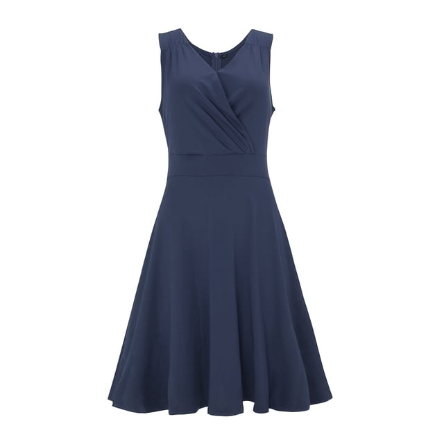 Ketyyh-chn99 Robes Élégantes pour Femmes Grande Taille Robe Évasée à Fleurs Combinaisons Manches à Volants Shorts Robe Mini Bleu Marine,TG