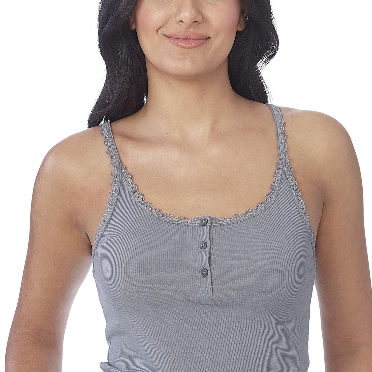 Secret vêtements de nuit Camisole côtelée avec boutons et dentelle