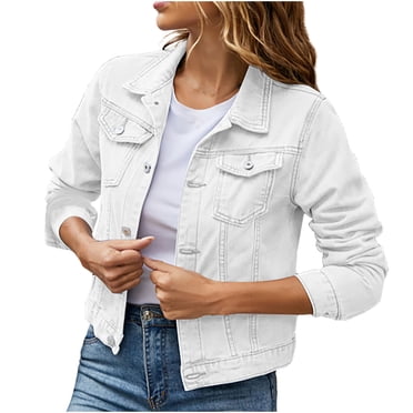 EGNMCR Manteaux et Vestes en Denim à Manches Longues Sans Capuche pour Femmes, Veste en Denim Décontractée pour Femmes, Veste en Denim pour Femmes Cardigan à Manches Longues Manteau à Poches Hauts Veste en Coton Lavé pour Femmes