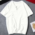 thumbnail image 2 of Plebaso T-Shirts pour Hommes en Coton et Lin à Col Rond, à Boutons, T-Shirts Décontractés, Unis, à Manches Courtes, Légers, Hauts de Plage, 2 of 7