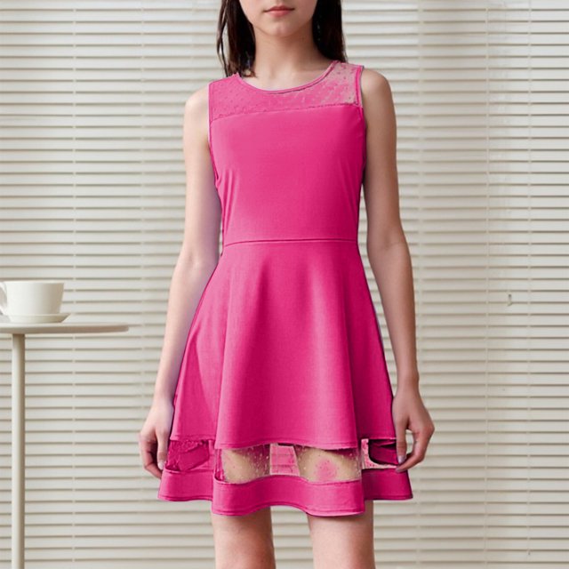 Robes pour Petite Fille Robe d'Été Sans Manches pour Filles Robes Trapèze en Maille pour Filles Robe de Princesse Tout-Petit