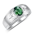 thumbnail image 3 of RYLOS Men's Rings Sterling Silver Classic 8X6MM Oval Gemstone &  Diamond Ring Green Sapphire September Birthstone Rings For Man Silver Rings Size 11, 3 of 7