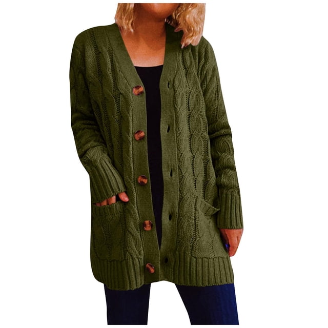 MeetoTime Women's Cable Knit Cardigan Fall Long Sleeve Open Front Button Down Sweater Knitwear Coat