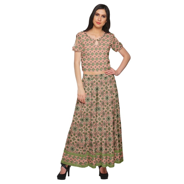 Moomaya Ensemble Palazzo Ample et Crop Top Robe Ethnique Imprimée Santon pour Femmes