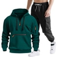 thumbnail image 2 of Mens Hooded Tracksuit, Long Sleeve Zipper Pocket Pullover and Drawstring Work Pants Set, Casual Two-Piece Outfit, 2 of 9