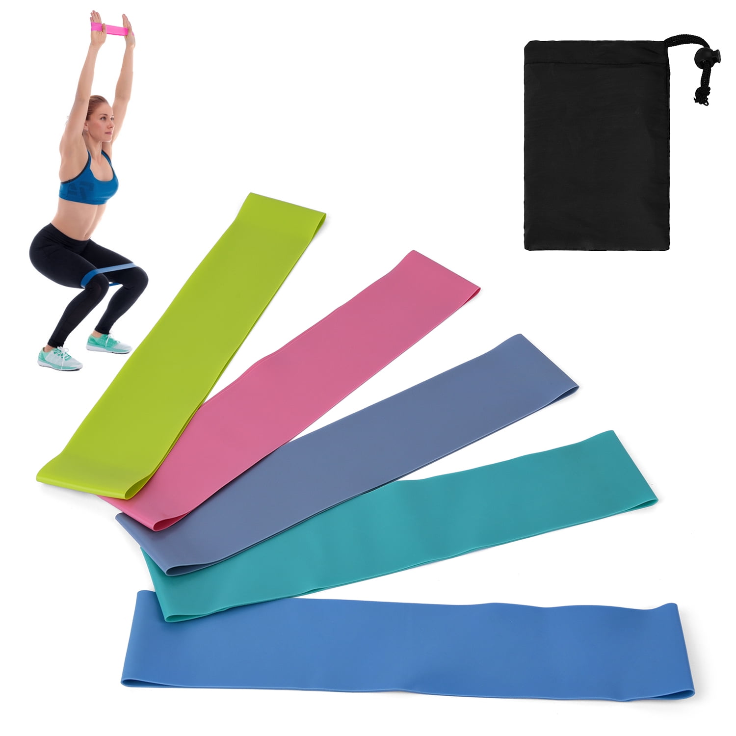 5 PCS Resistance Loop Bands with Storage Bag Elastic Band Set for Yoga Fitness Home Gym Training